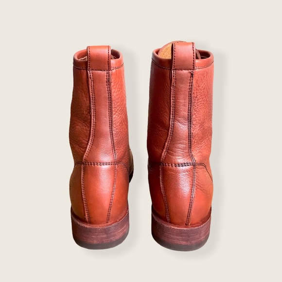 Frye Veronica Combat Red Clay Cognac Leather Lace Up Moto Everyday Ankle Boots - Picture 14 of 16